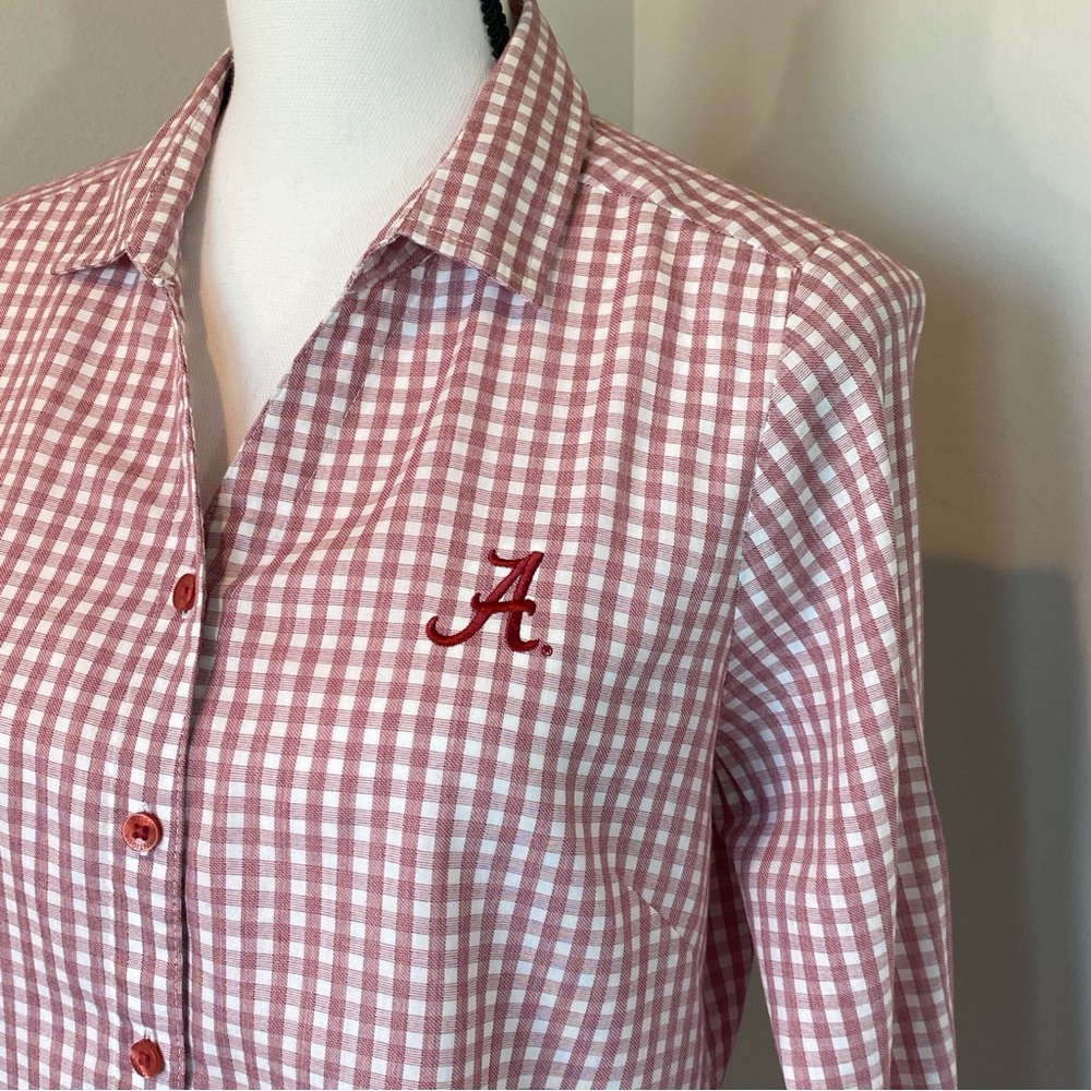 Antigua Red & White Checkered Button Down Shirt Alabama Crimson Tide size Medium - Picture 4 of 16